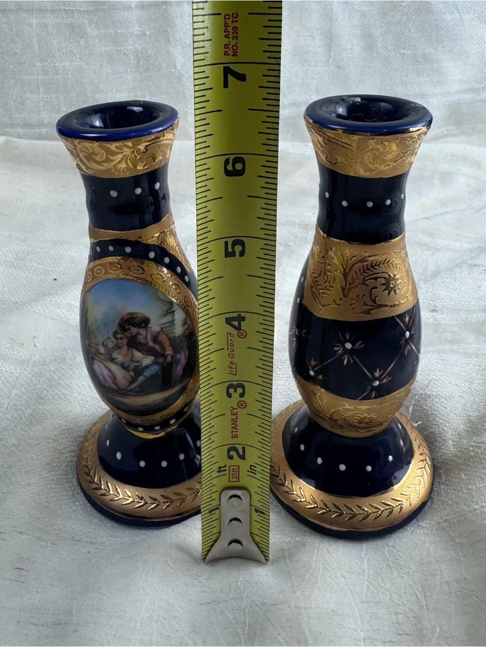 VTG Victorian Hollywood Regency Cobalt Blue Gold Courting Couple Candle Holders
